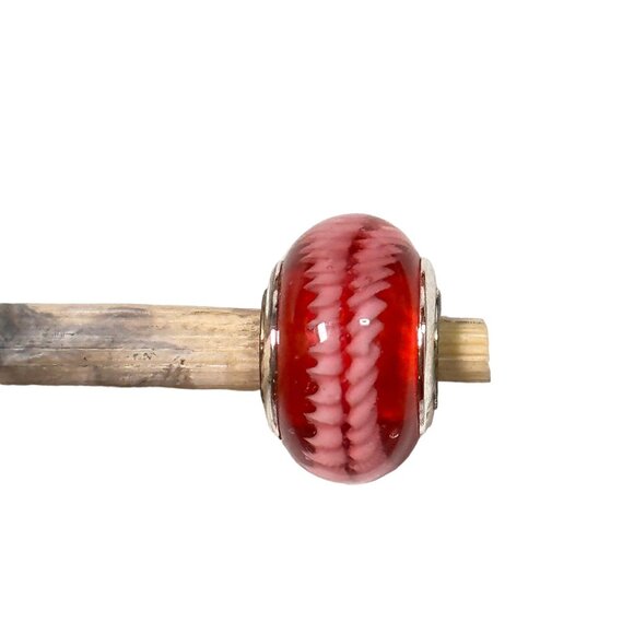 Red & Pink Glass Charm Bead With Zigzag Design For Bracelets - Picture 5 of 9